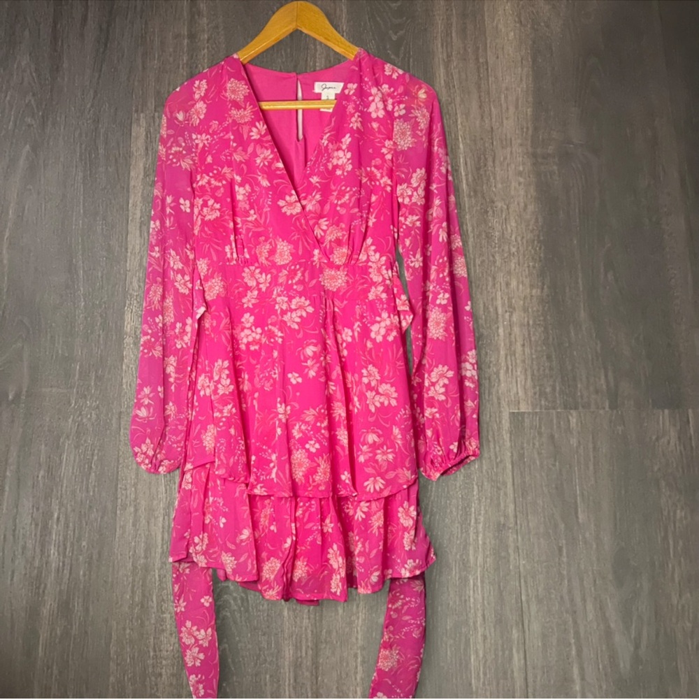 Japna Pink Floral Long Sleeve Mini Dress | Size Small